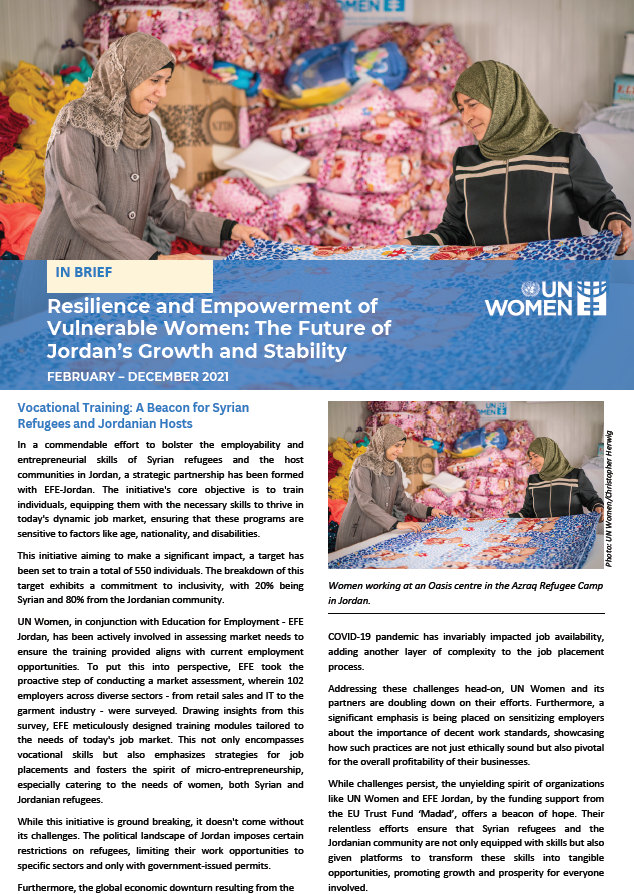 In Brief | Resilience and Empowerment of Vulnerable Women: The Future of Jordan’s Growth and Stability | February – December 2021