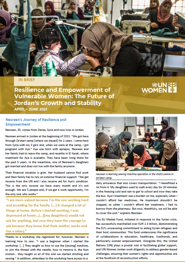 In Brief | Resilience and Empowerment of Vulnerable Women: The Future of Jordan’s Growth and Stability | April – June 2021