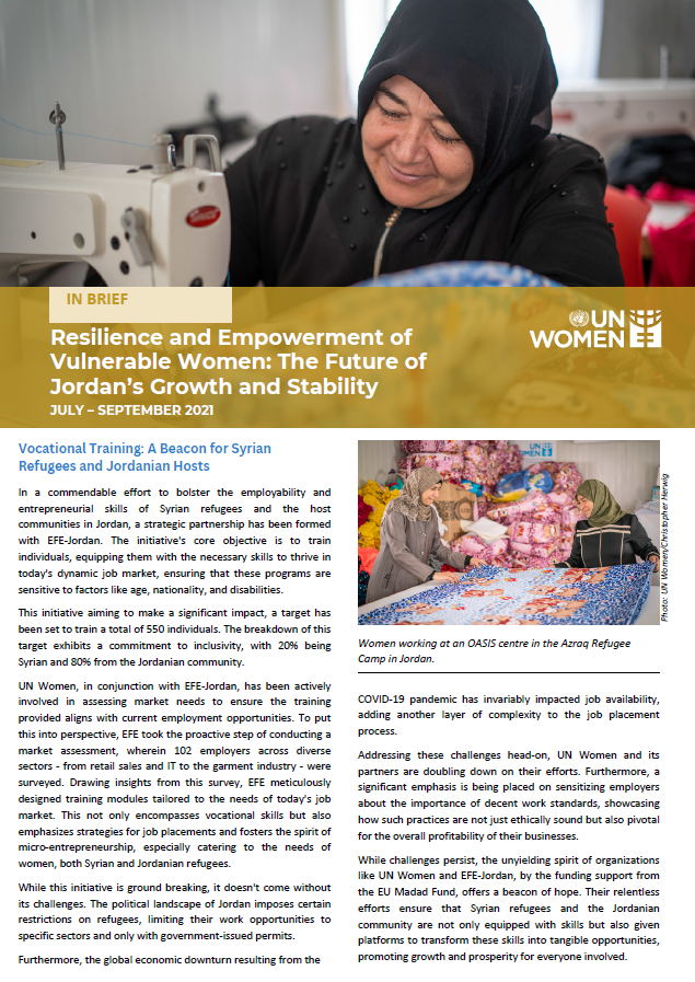 In Brief | Resilience and Empowerment of Vulnerable Women: The Future of Jordan’s Growth and Stability | July – September 2021