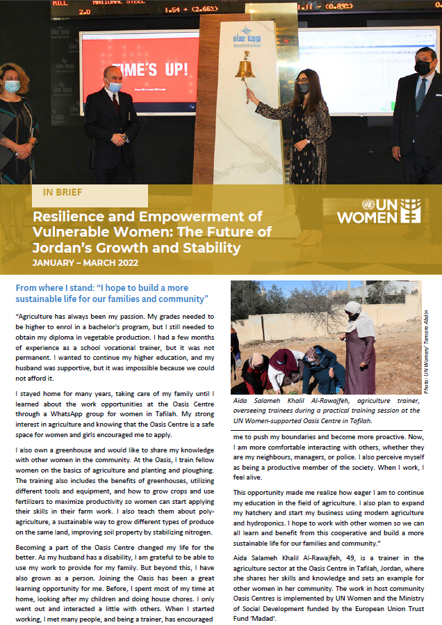 In Brief | Resilience and Empowerment of Vulnerable Women: The Future of Jordan’s Growth and Stability | January – March 2022