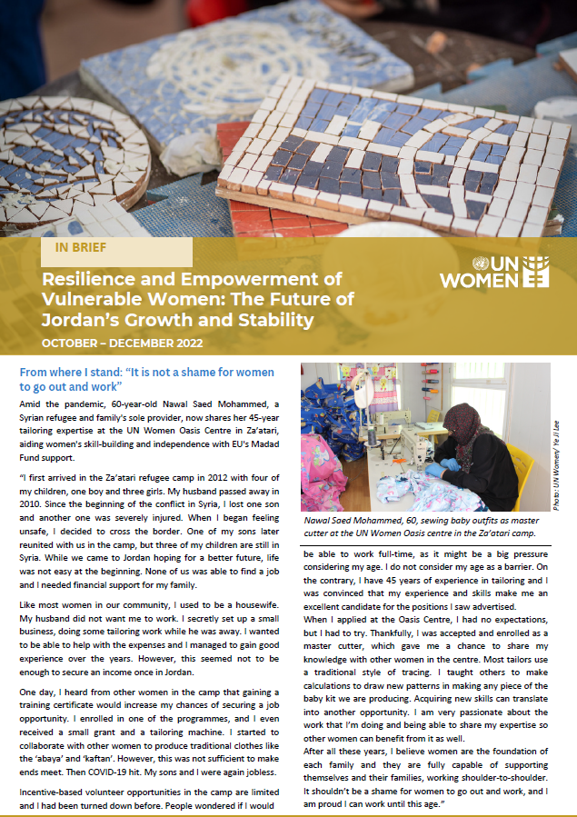 In Brief | Resilience and Empowerment of Vulnerable Women: The Future of Jordan’s Growth and Stability | October – December 2022