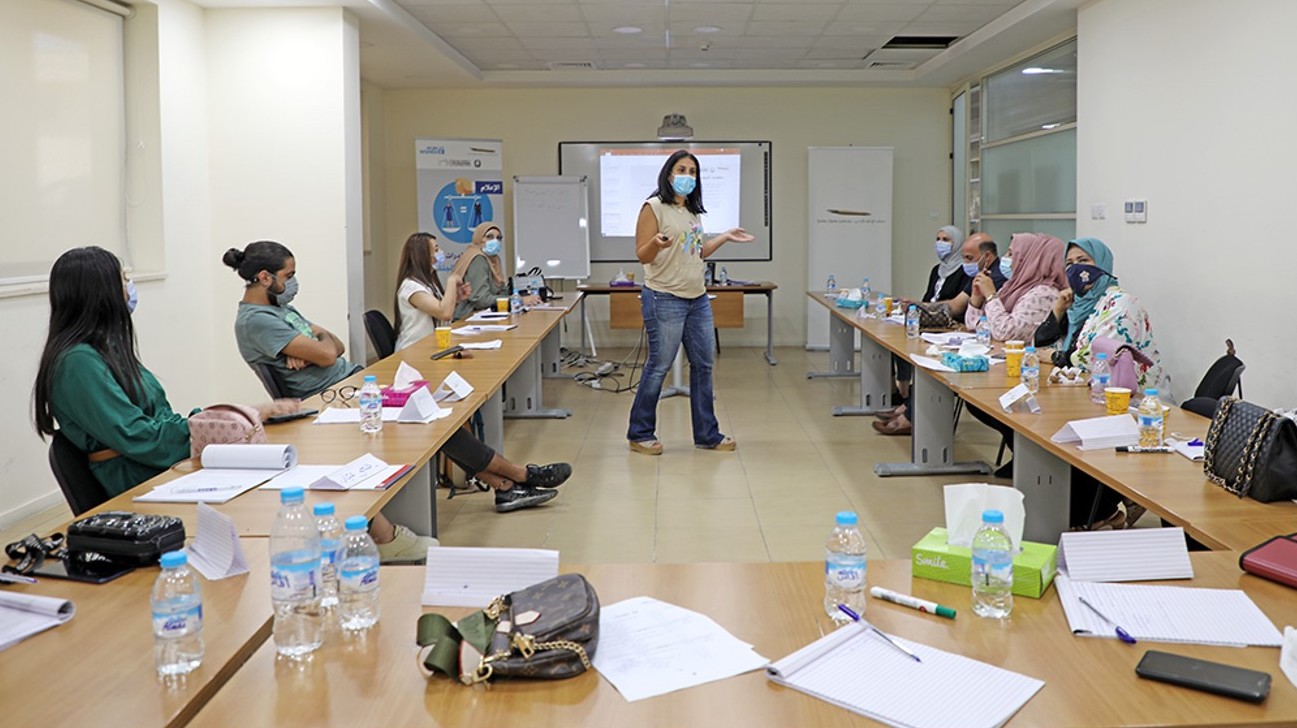 A selected group of media professionals at JMI engaged in an intensive training workshop on 25 August 2021 under "Capacity Building for Gender Equality in the Media" project, to change the way women and gender-related issues are portrayed on media outlets. Photo: Jordan Media Institute/ Almothana AL Mahdawi