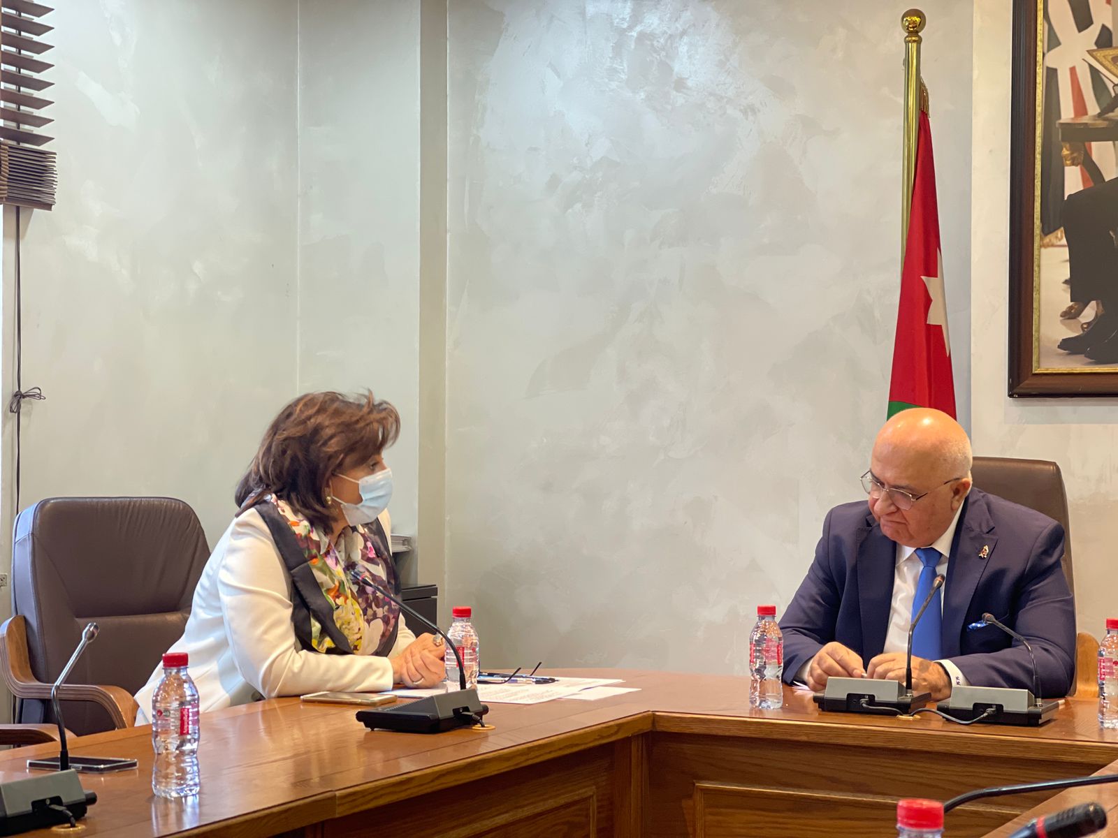 UN Women Executive Director Sima Bahous meets H.E. Eng. Musa Al-Maaytah, Minister of Political and Parliamentary Affairs and Chair of the Inter-Ministerial Committee on Women’s Empowerment of Jordan. Photo: Courtesy of the Ministry of Political and Parliamentary Affairs.