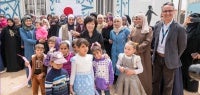 The First Lady of Japan, Mrs. Akie Abe and UN Women Country Representative Mr. Ziad Sheikh, received a warm welcome from the women and girls within the UN Women Oasis. Photo Source UN Women/Christopher Herwig